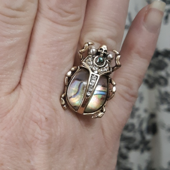 New Abalone Shell Beetle Scarab Skull Brass Ring. - Picture 2 of 7